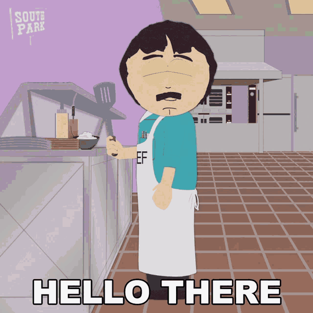 a cartoon of randall from south park holding a spatula