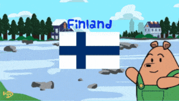 a cartoon illustration of finland with a bear in the foreground