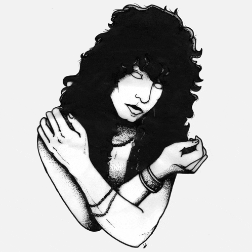 a black and white drawing of a woman 's face