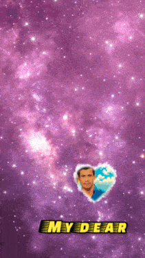 a purple background with a picture of a man in a heart and the words " my dear "