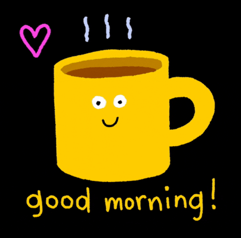 a cartoon of a cup of coffee with the words knights of melodies family good morning written below it
