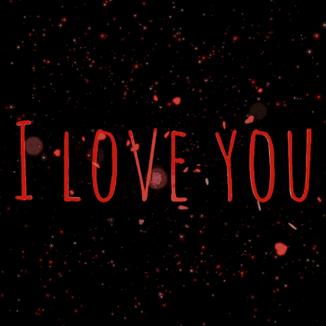 the word i love you is written in red letters on a black background