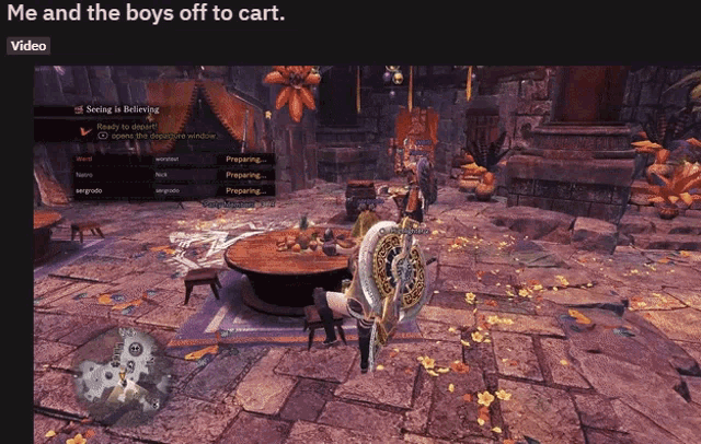 a screenshot of a video game with the words me and the boys off to cart