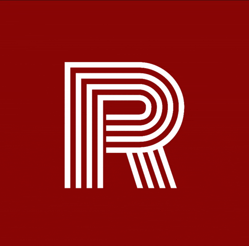 a red background with the letter r in white stripes