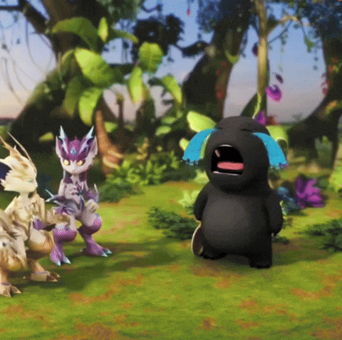 a black monster with a blue tear coming out of its eye