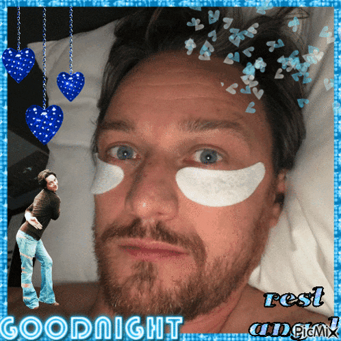a picture of a man with patches on his eyes and the words goodnight