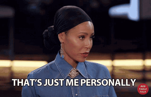 a woman says that 's just me personally in a red table talk ad