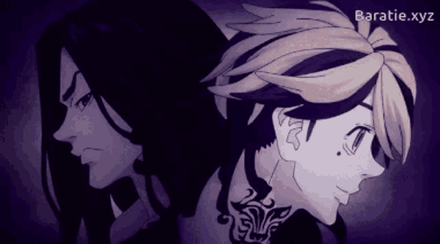 two anime characters are standing next to each other with the website baratie.xyz in the bottom right corner