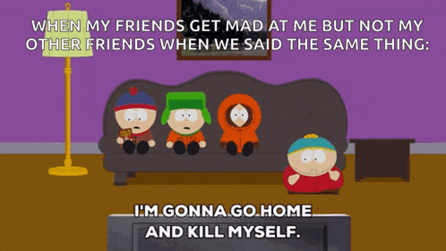 south park characters sitting on a couch watching tv