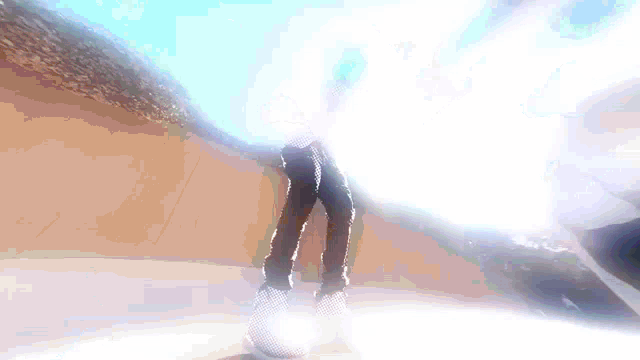a person 's legs are visible in a blurry picture
