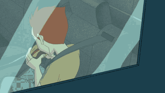 a cartoon of a person sitting in a car with their seat belt on