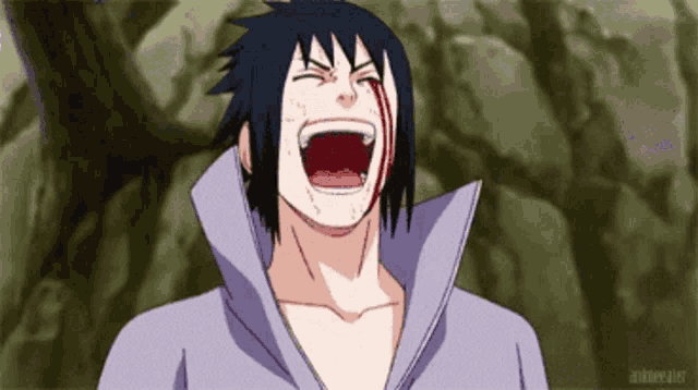 a cartoon character with blood coming out of his mouth is laughing