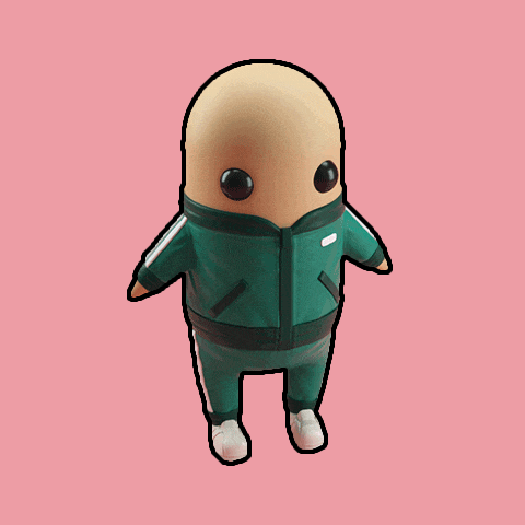 a cartoon character is wearing a green tracksuit and white shoes