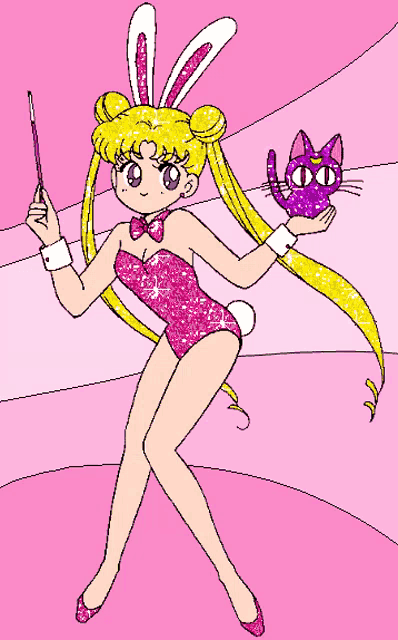a drawing of a girl in a pink bunny outfit