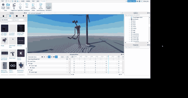 a computer screen shows a siren head animated in a program