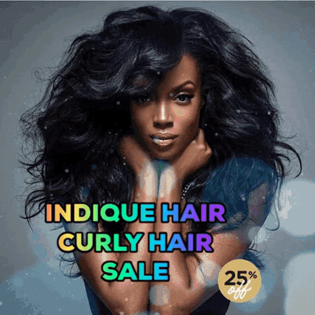 an advertisement for a curly hair sale shows a woman