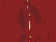 a man in a red shirt is screaming with blood on his neck