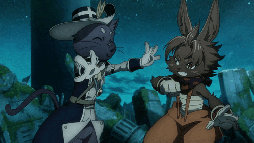 a cartoon character with a cross on his hat is fighting a rabbit