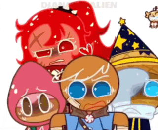 a group of cartoon characters including a gingerbread man and a strawberry girl