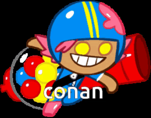 a cartoon character with the name conan on the bottom right