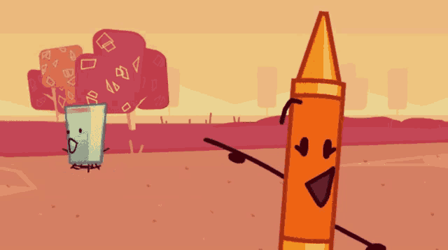 a cartoon drawing of a crayon and a glass