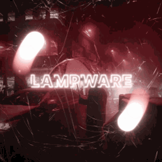a red sign that says lampware with a blurred background