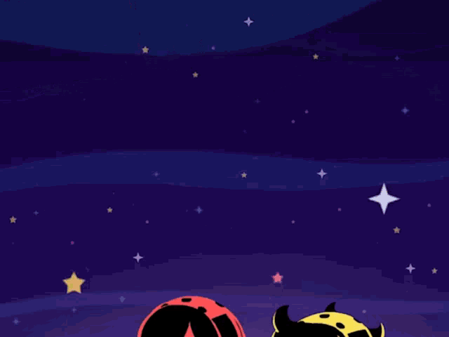two cartoon characters standing next to each other on a planet