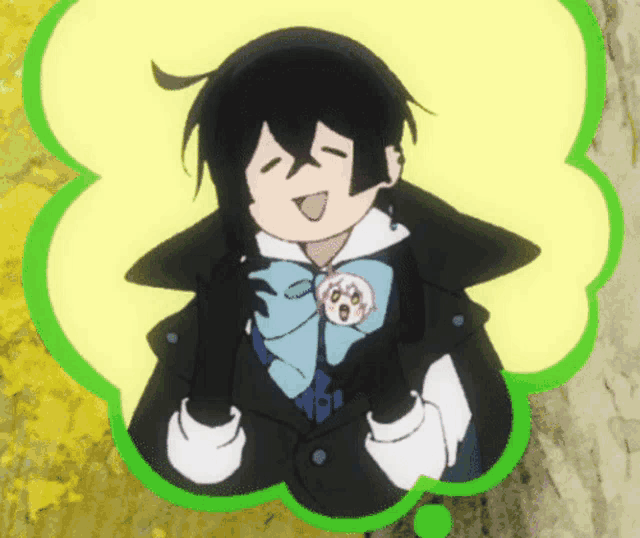a cartoon character with a speech bubble around his head is smiling