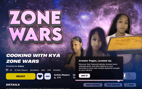 a screenshot of zone wars cooking with kya