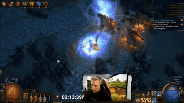 a man is playing a video game with a time of 02:13:39