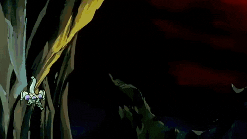 a cartoon character is flying through the air with a purple shirt on