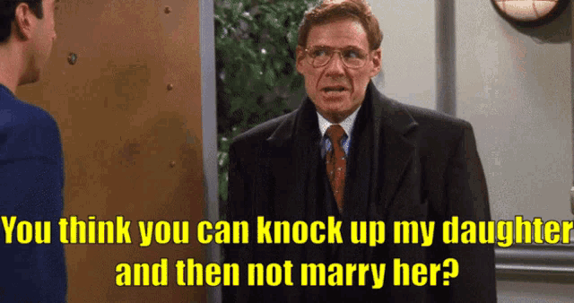 a man in a suit and tie is talking to another man with a caption that says you think