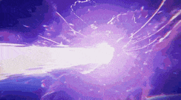 a purple lightning bolt is coming out of a hole in the sky .