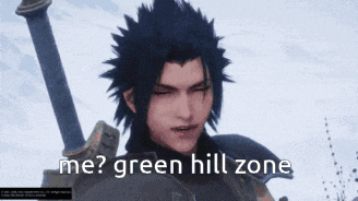 a video game character with a sword says " me ? green hill zone "