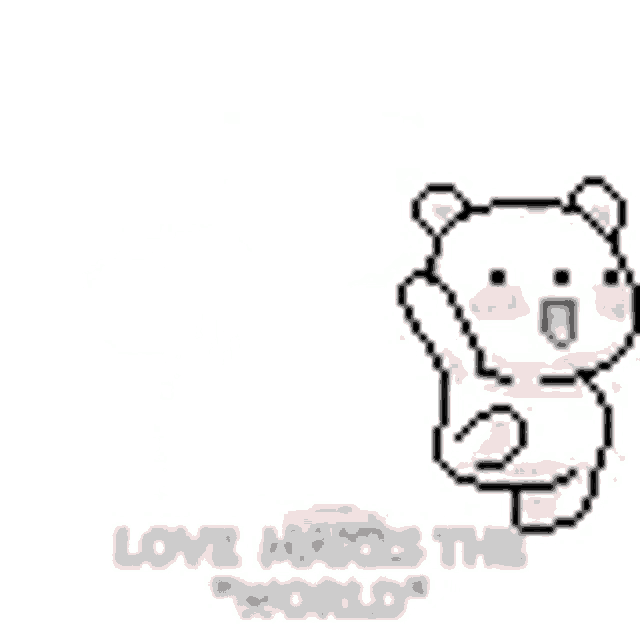 a pixel art drawing of a white teddy bear with a heart on its chest .