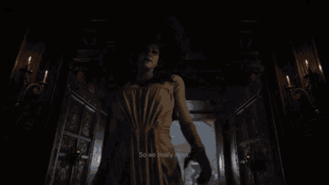 a woman in a white dress and hat is holding a sword