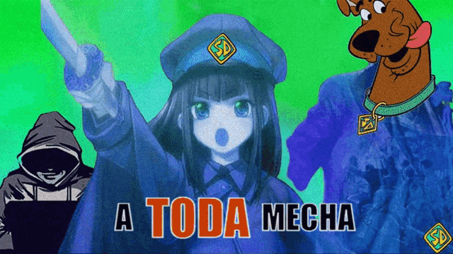scooby doo and a girl holding a knife with the words a toda mecha