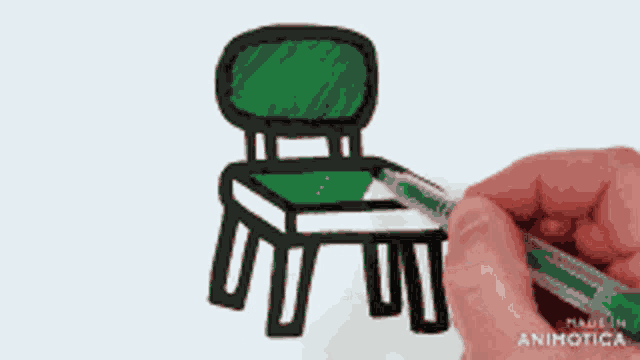 a hand draws a chair with a red marker