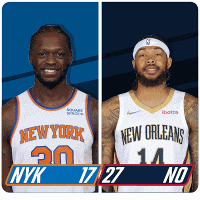 two basketball players one from the new york knicks and the other from the new orleans