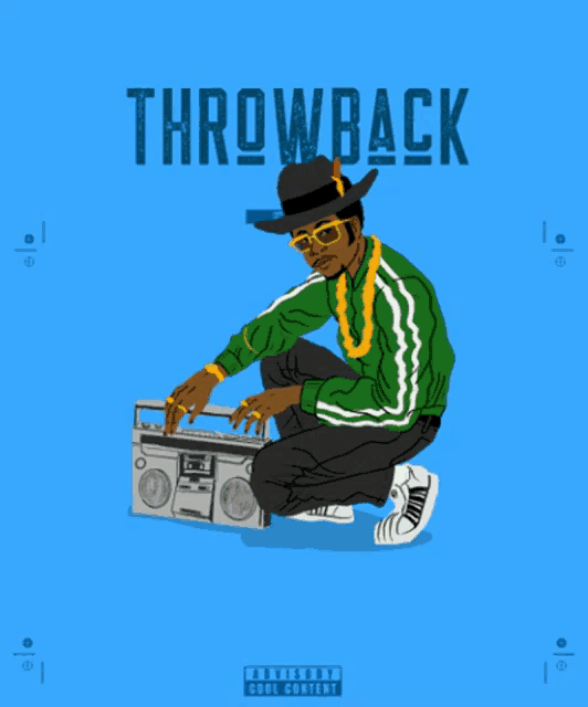 throwback king mix album cover with a man kneeling down playing a boombox