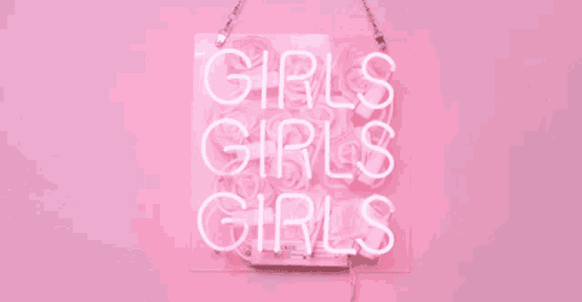 a neon sign that says girls girls girls is hanging on a pink wall