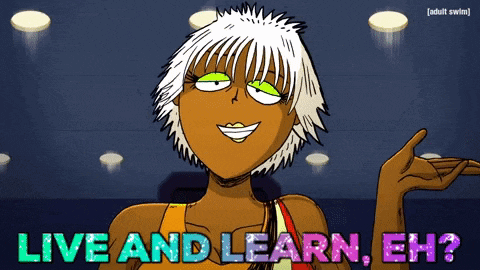 a cartoon of a woman with the words live and learn eh on the bottom