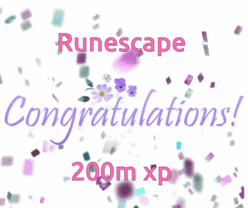 congratulations runescape 200m xp with purple flowers