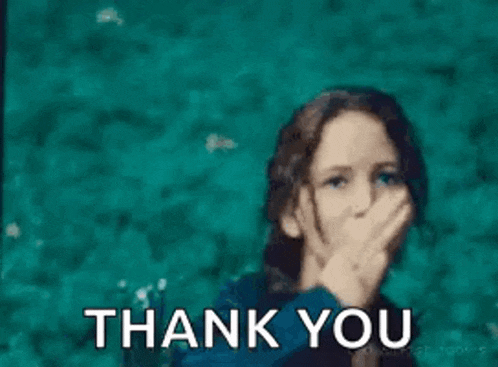 a woman is giving a peace sign and the words thank you are underneath her
