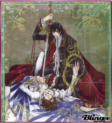 a picture of a man holding a sword next to another man with the word blingee on the bottom