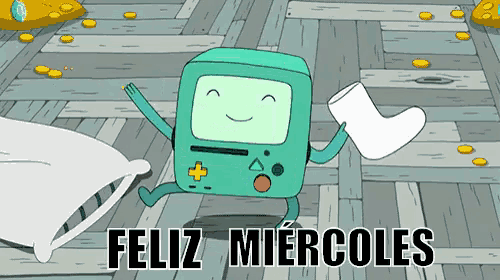 a cartoon character with the words feliz miercoles written on the bottom