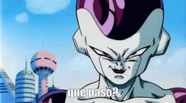 a close up of a cartoon character with que paso written on the bottom