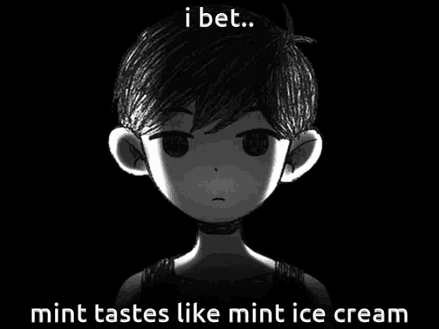 a black and white drawing of a boy with the words i bet mint tastes like mint ice cream below it