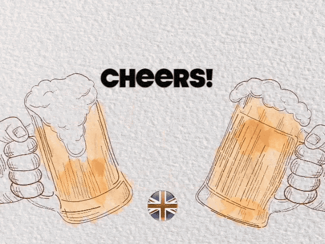a drawing of two beer mugs with the word salud written above them