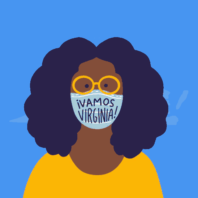 a woman wearing a mask that says vamos virginia on it